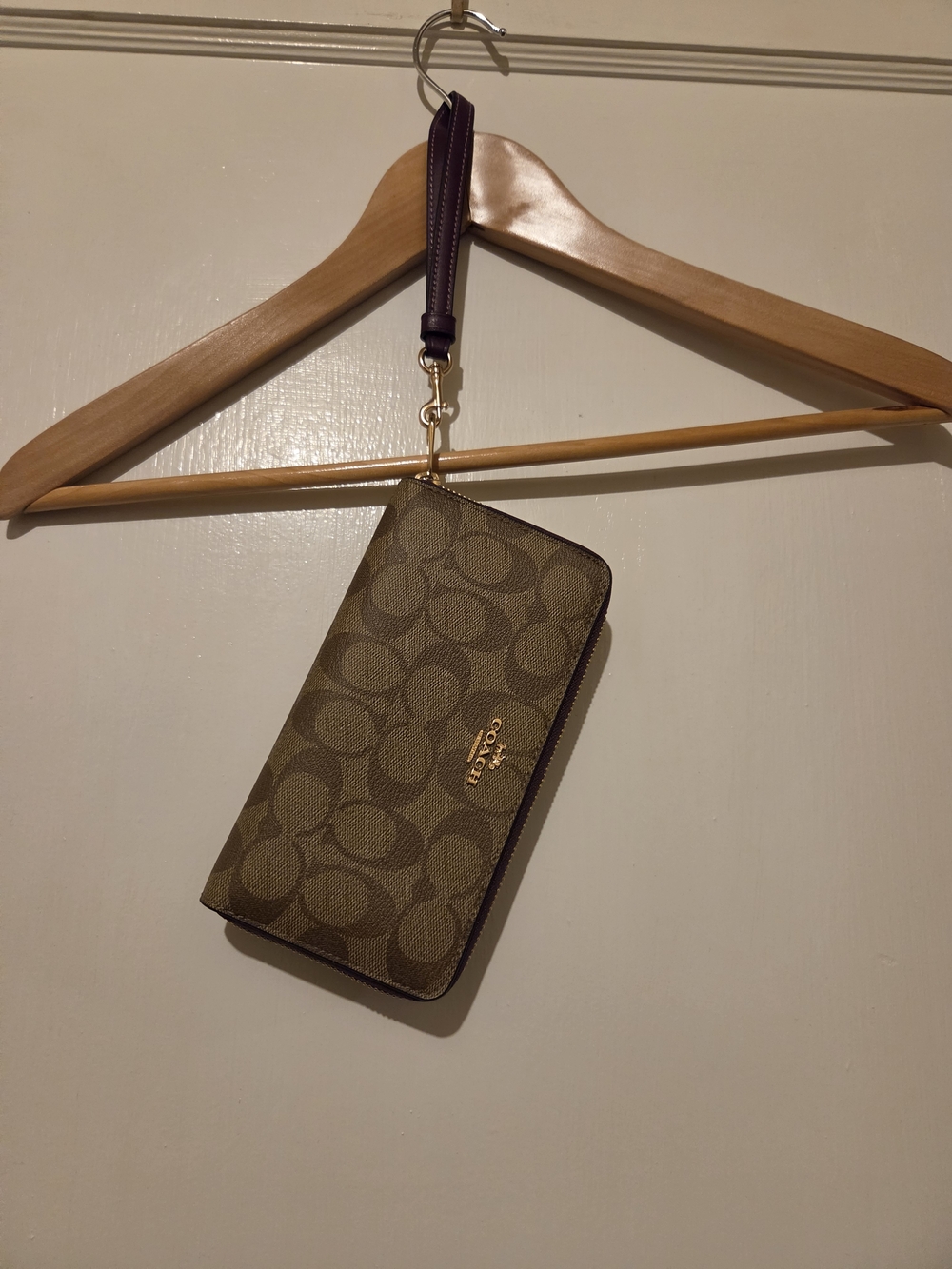 Coach Brown and Plum  Zip-Around Long Wallet with Gold Hardware